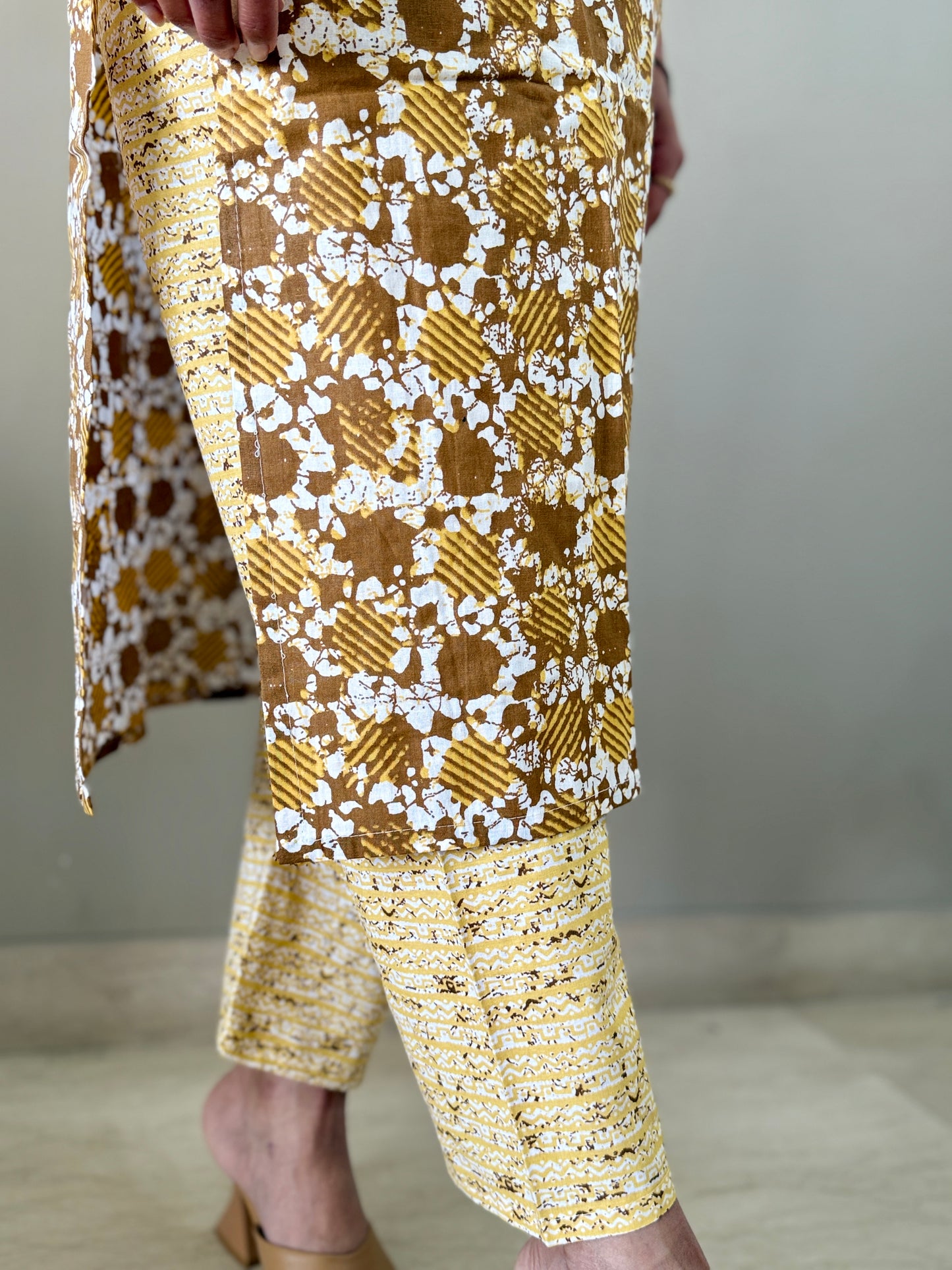 Brown V-Neck Cotton Coord Set