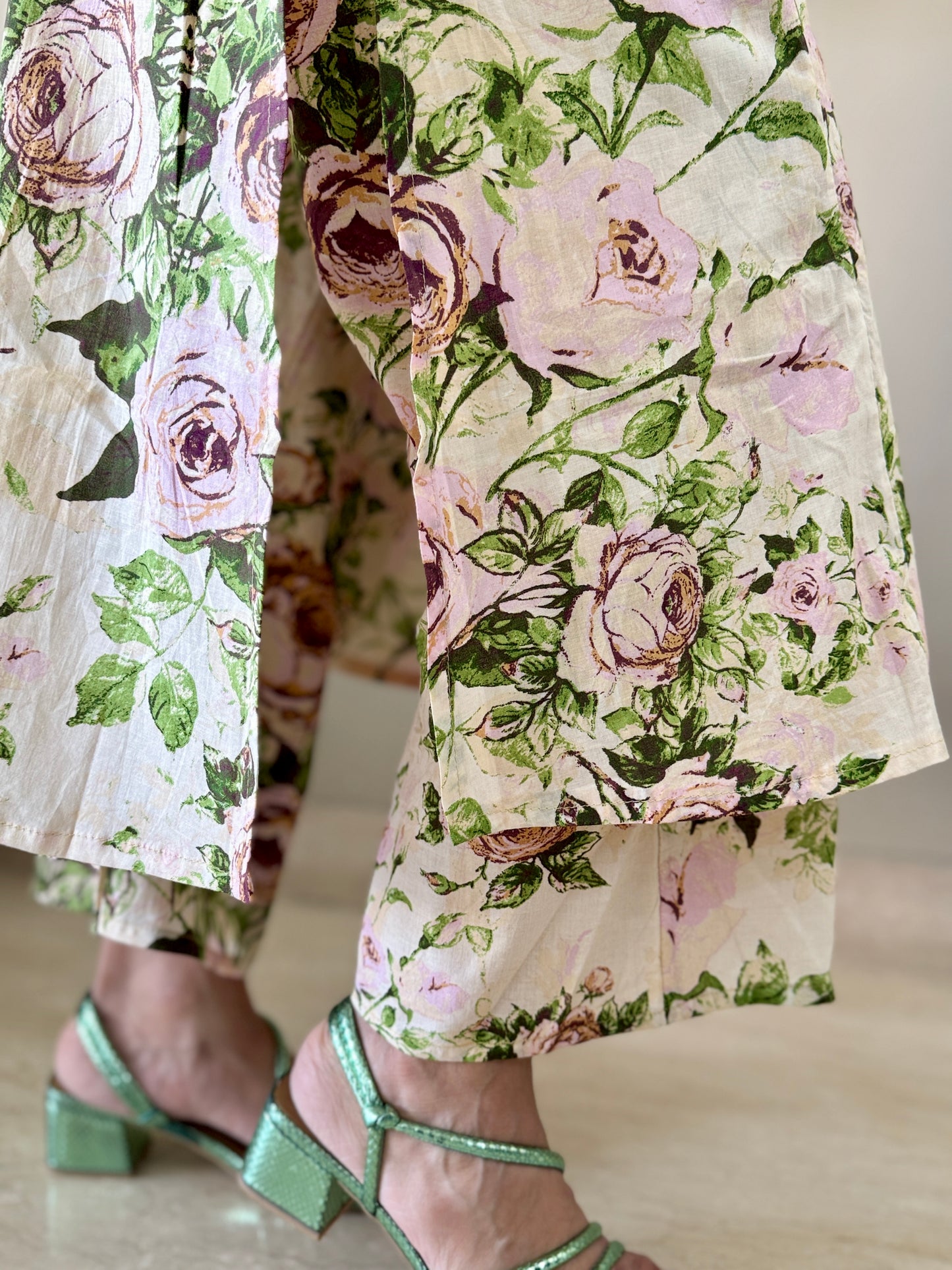 Light Yellow Cotton Floral Coord Set