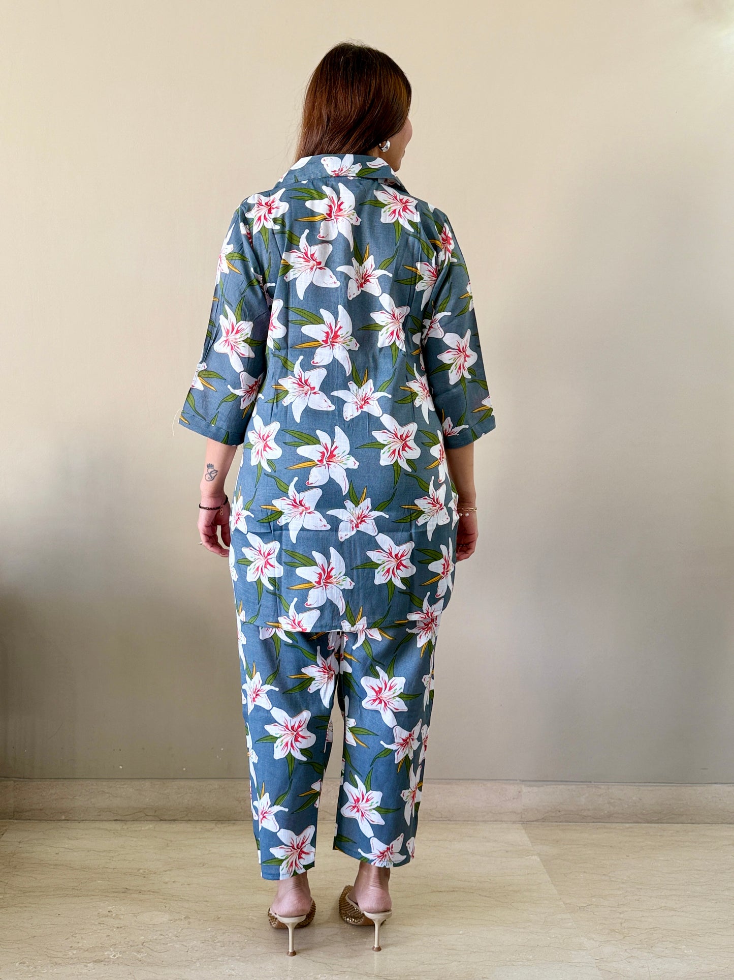 Grey Cotton Blend Coord Set