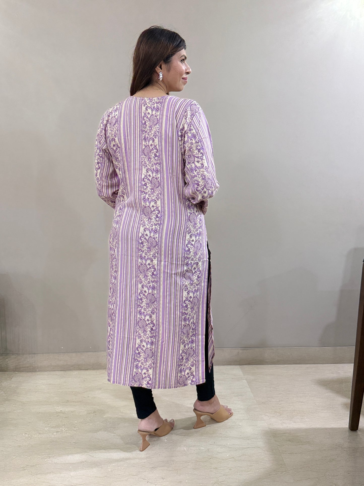Rayon Purple Embroidered Kurti