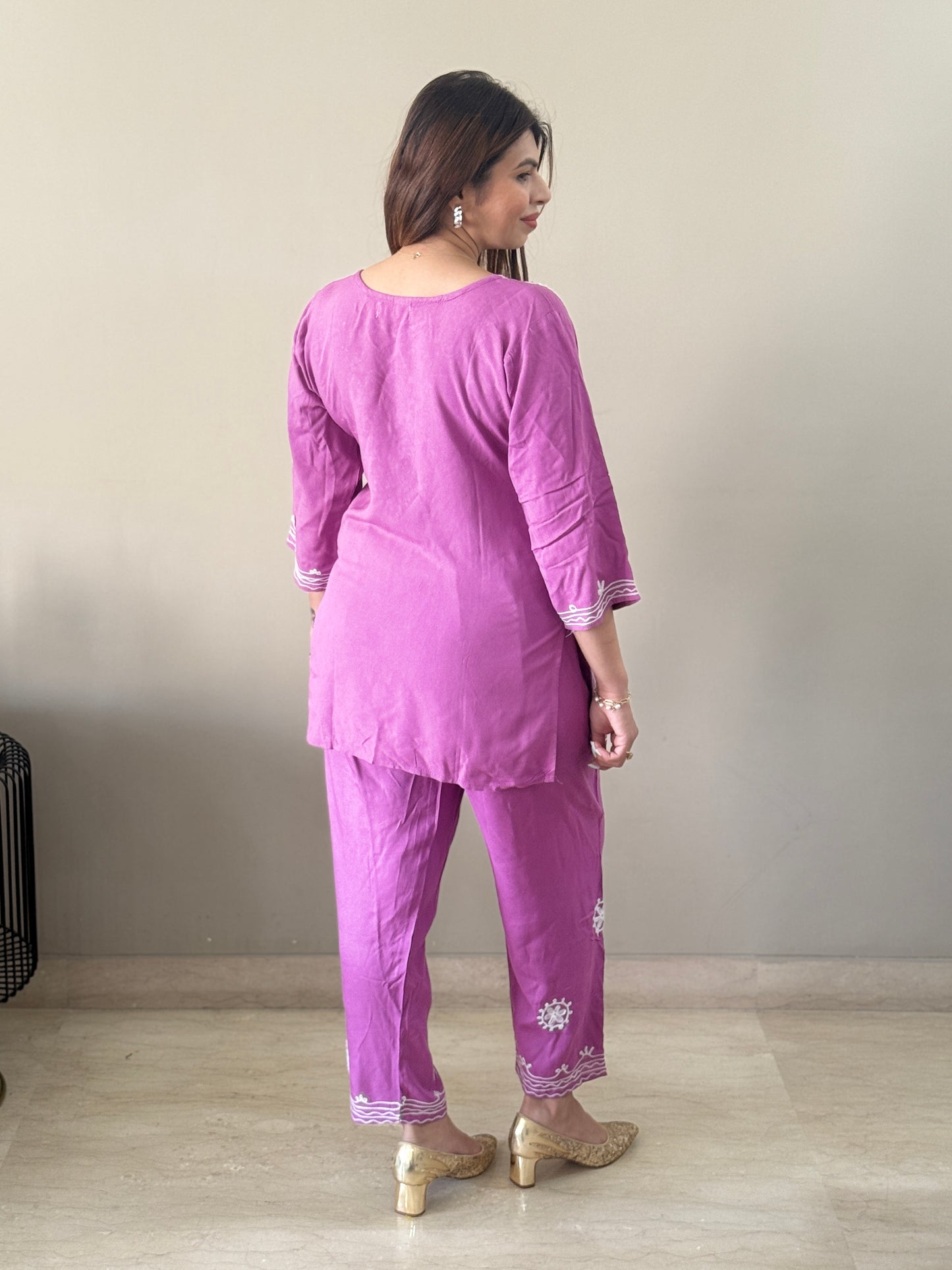 Purple Rayon Embrioidered Coord Set