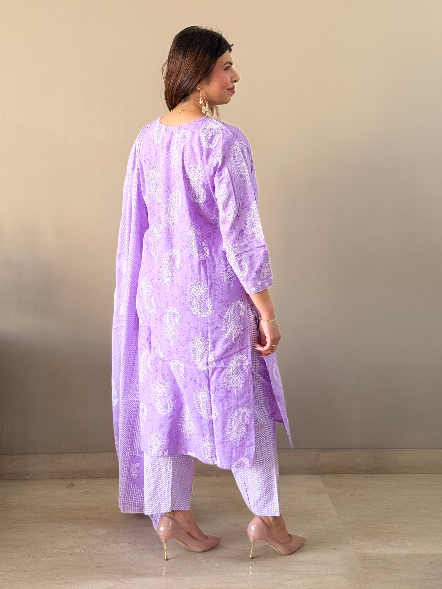 Purple Embroidered Cotton Suit Set