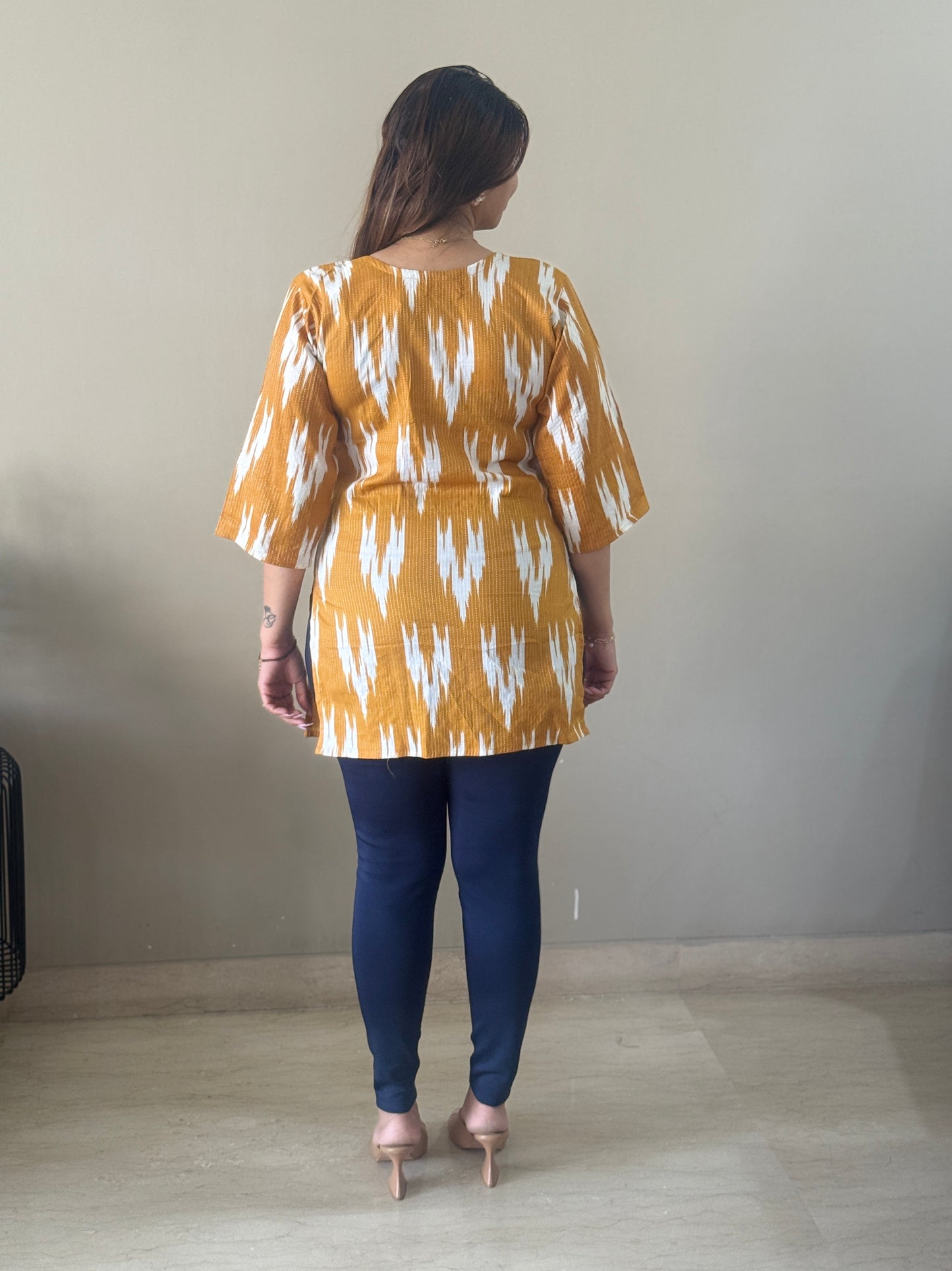 Mustard Cotton Short Kurti