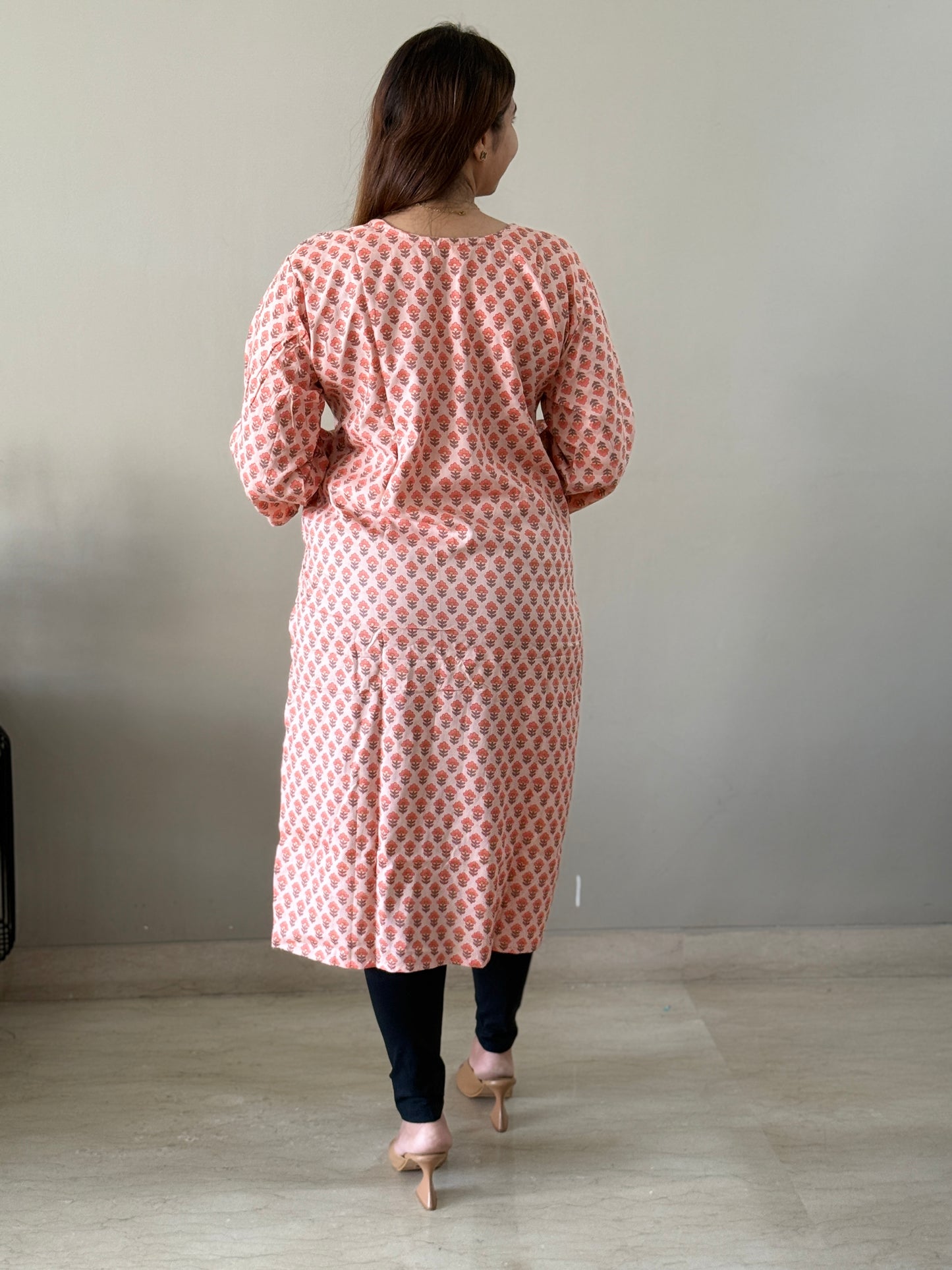 Cotton Peach Floral Kurti