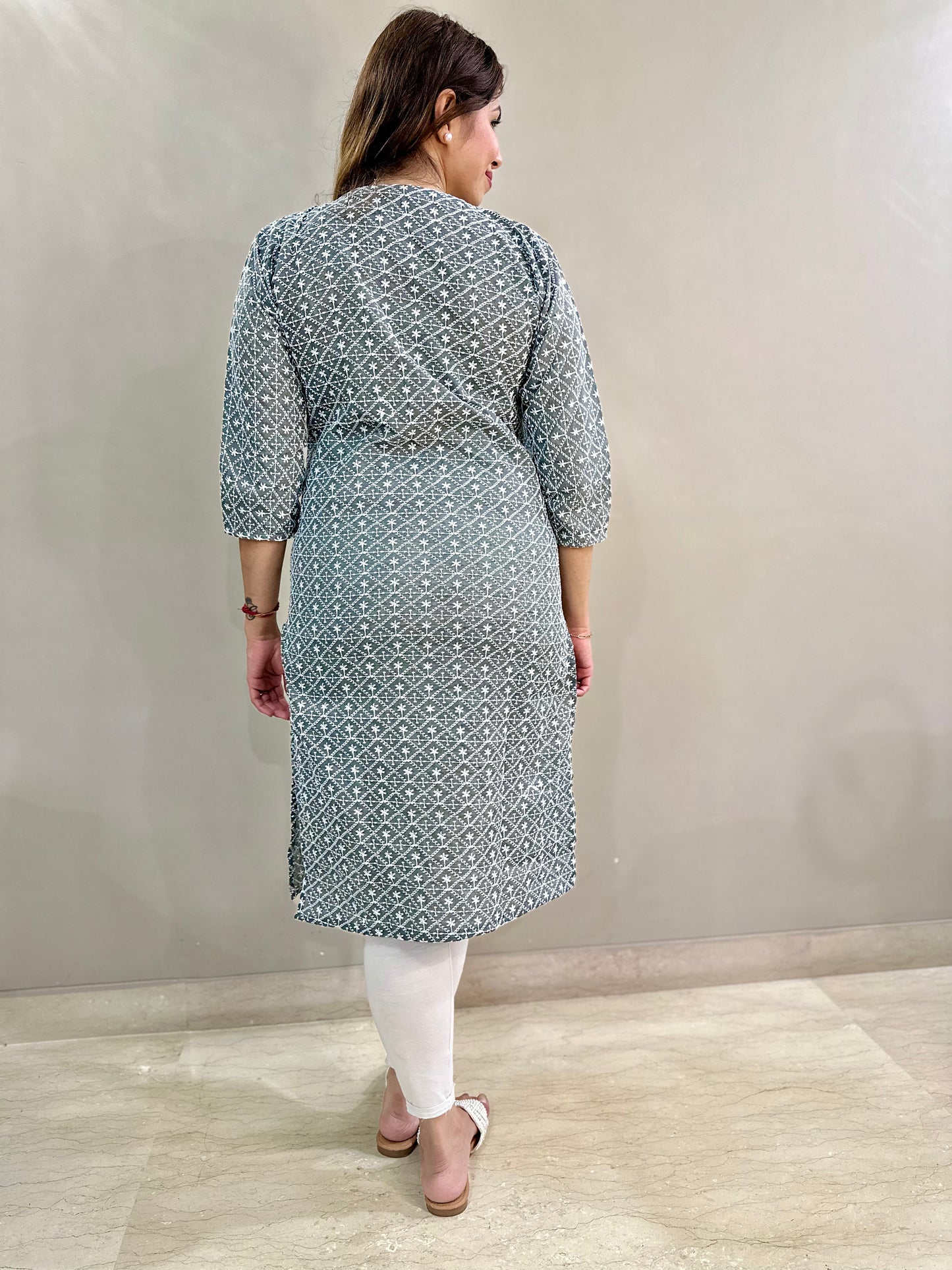 Cotton Chikankari Kurti - Grey