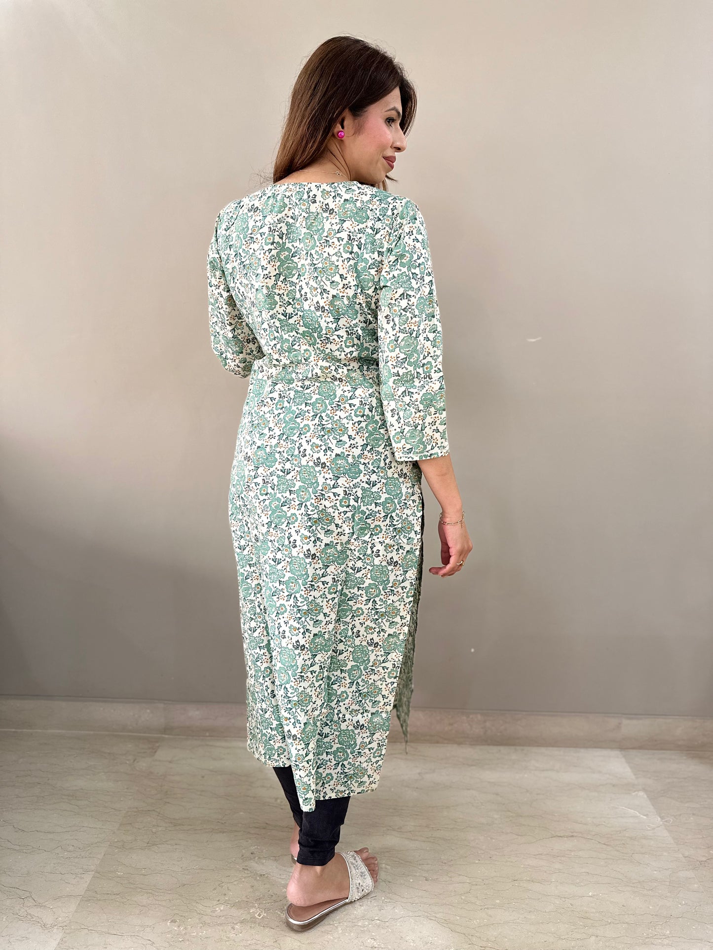 Cotton Green Floral Kurti
