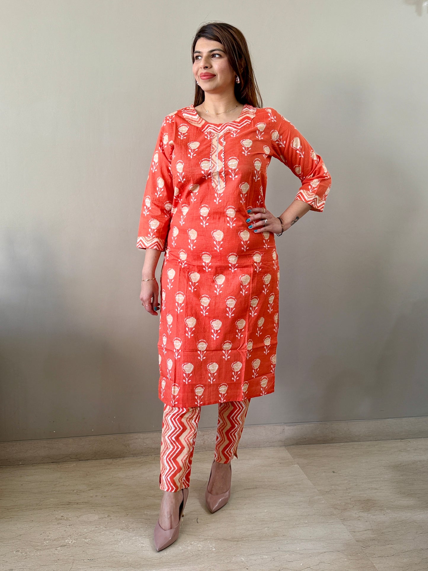Cotton Orange Floral Cood Set