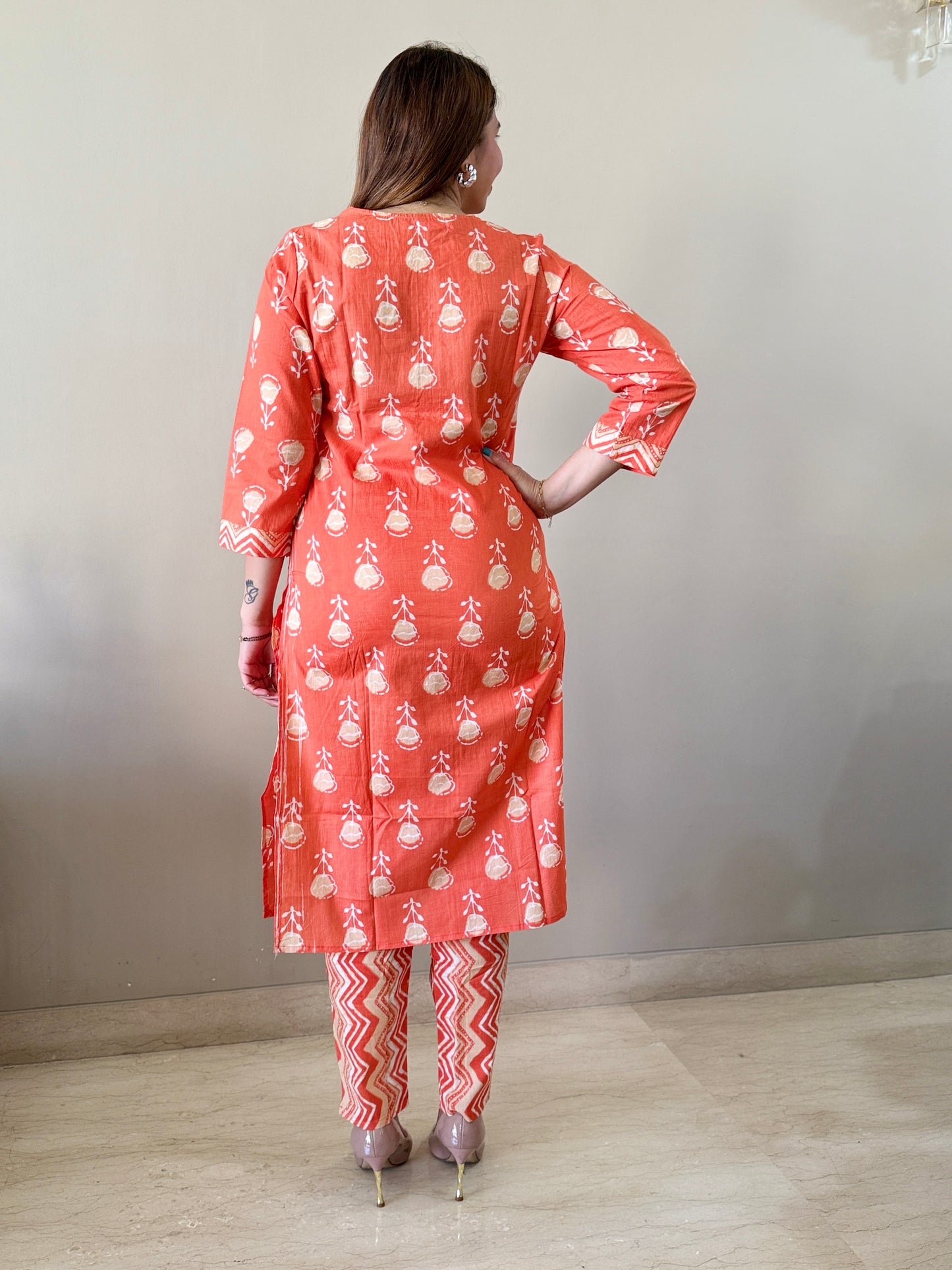 Cotton Orange Floral Cood Set