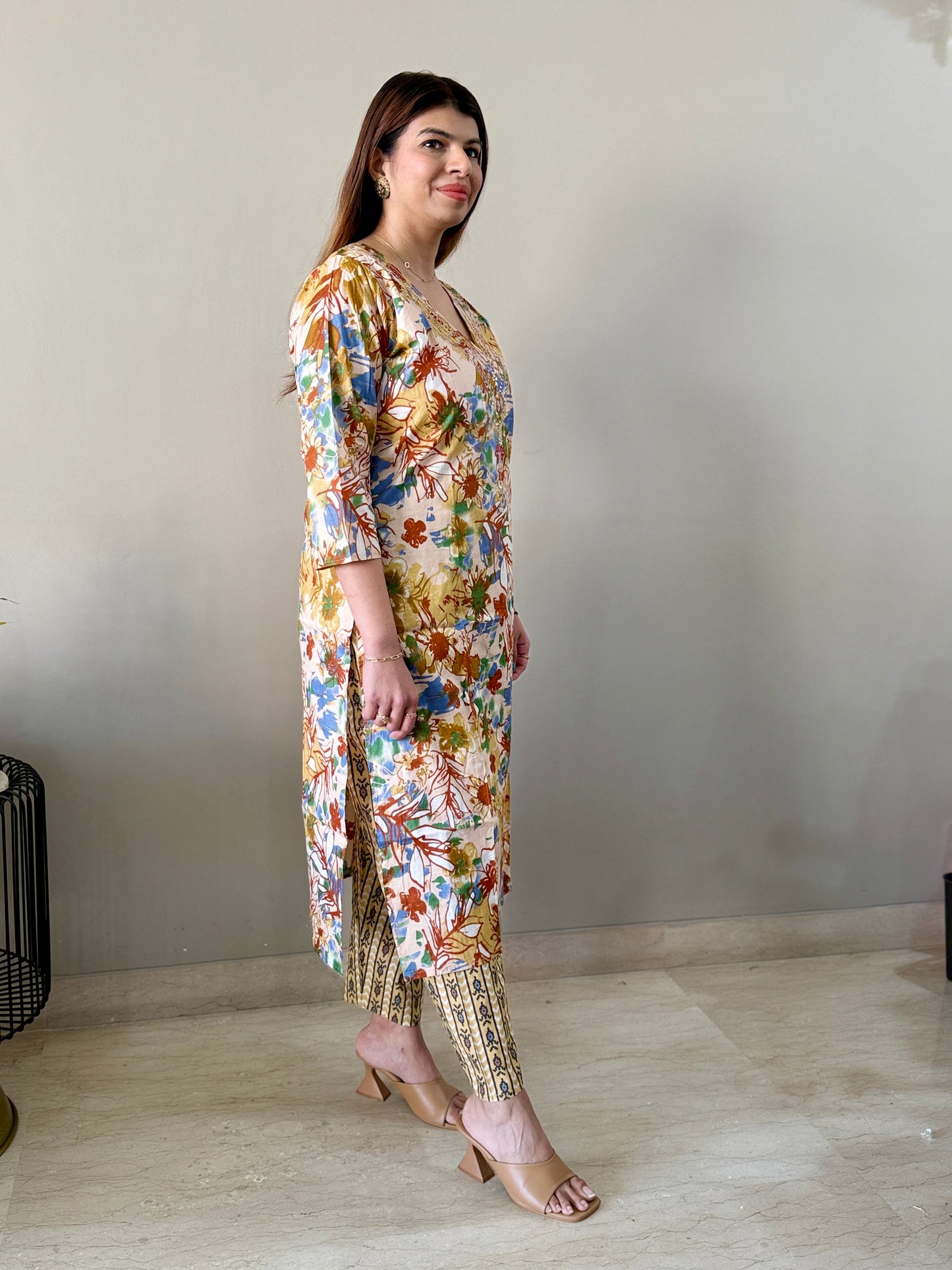 Multicolor V-Neck Cotton Coord Set