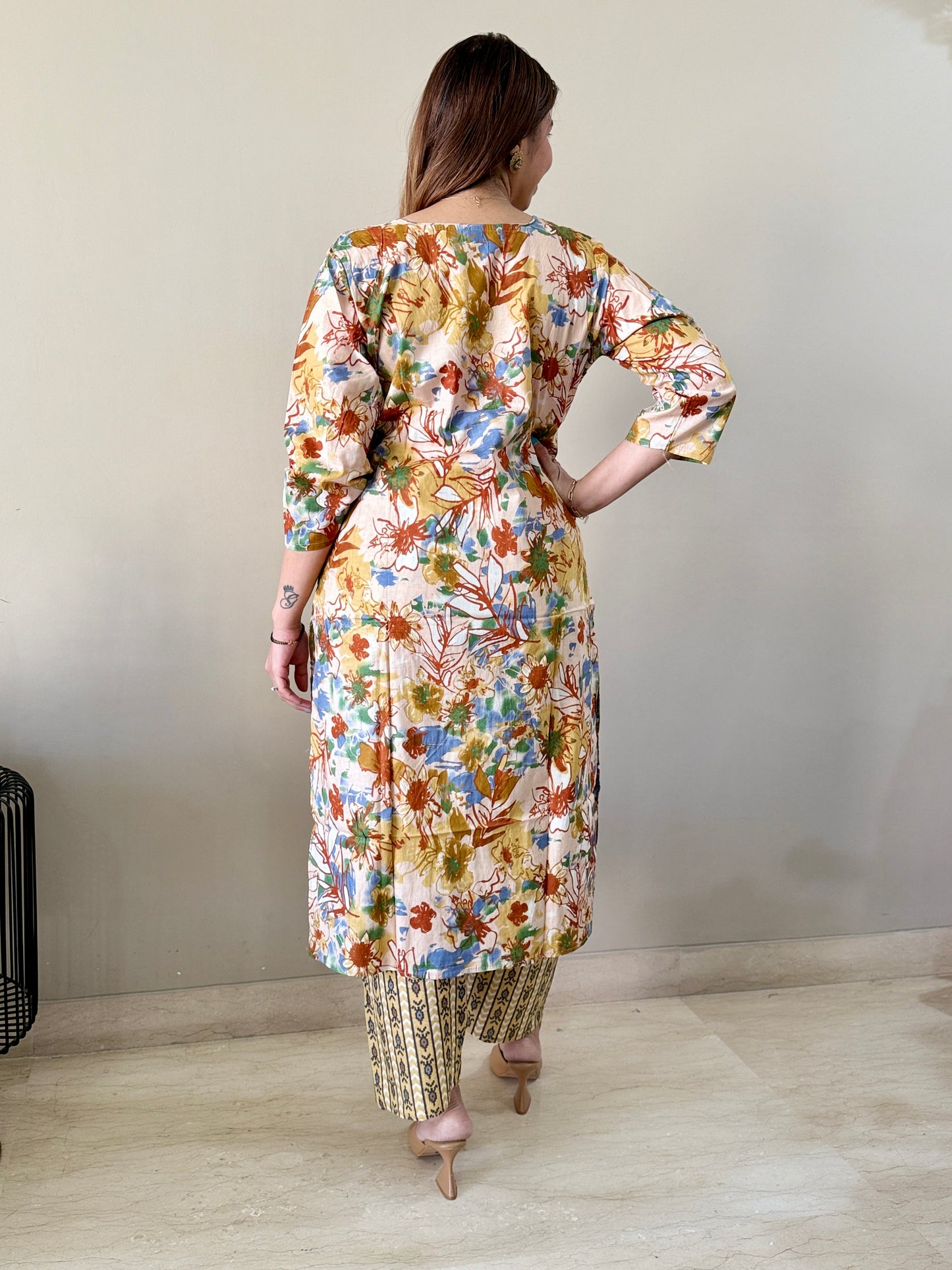 Multicolor V-Neck Cotton Coord Set