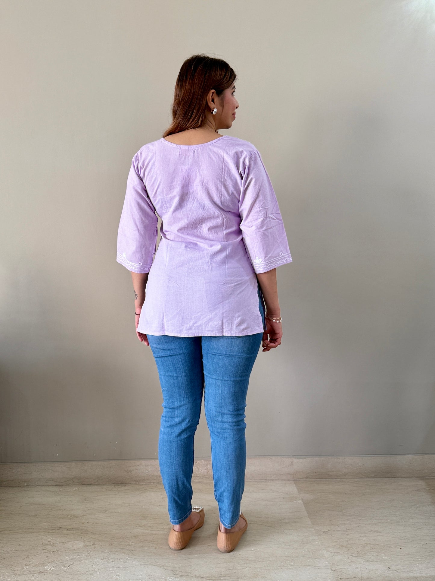 Lilac Cotton Chikankari Short Kurti