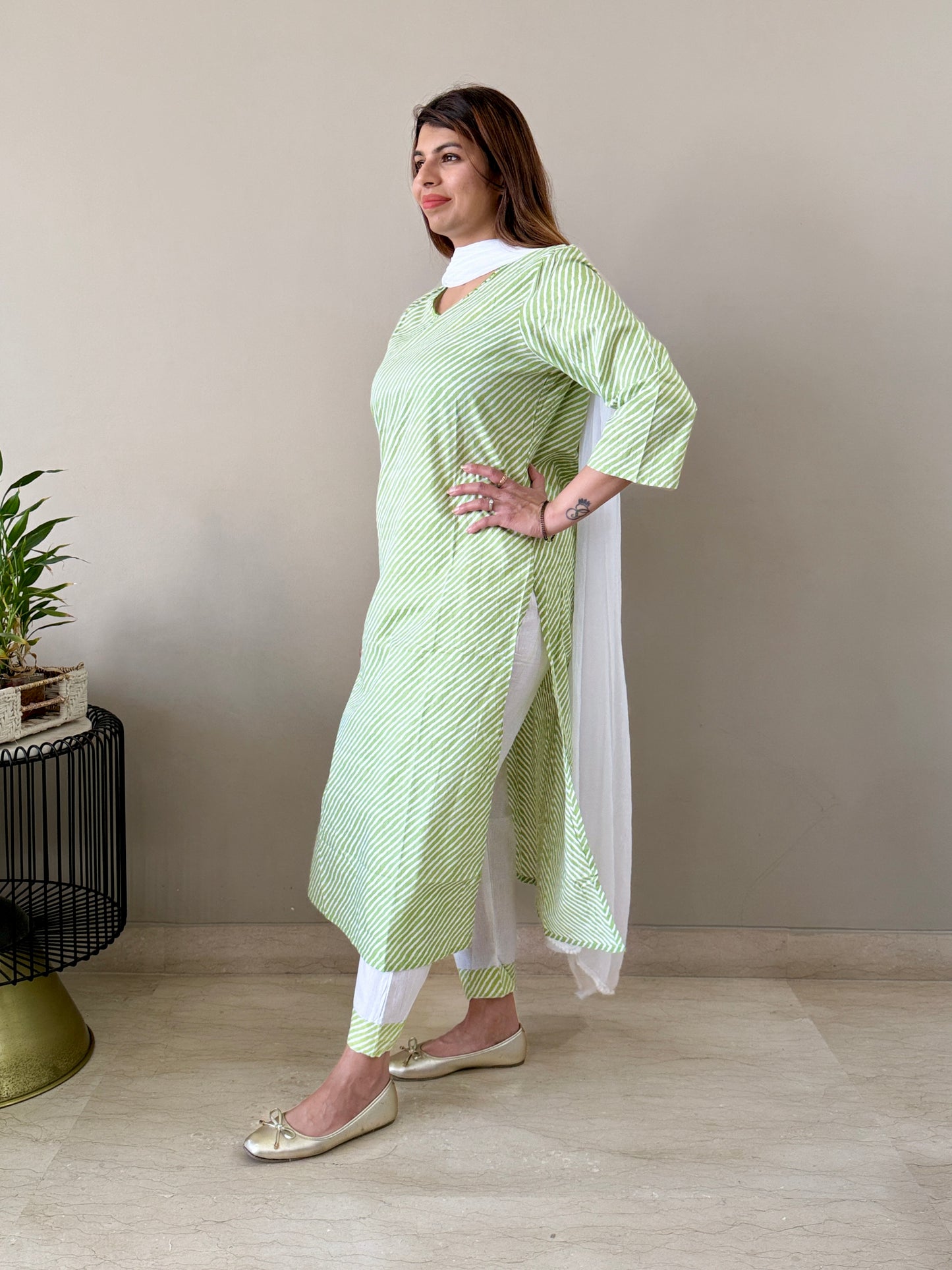 Green Striped Suit Set