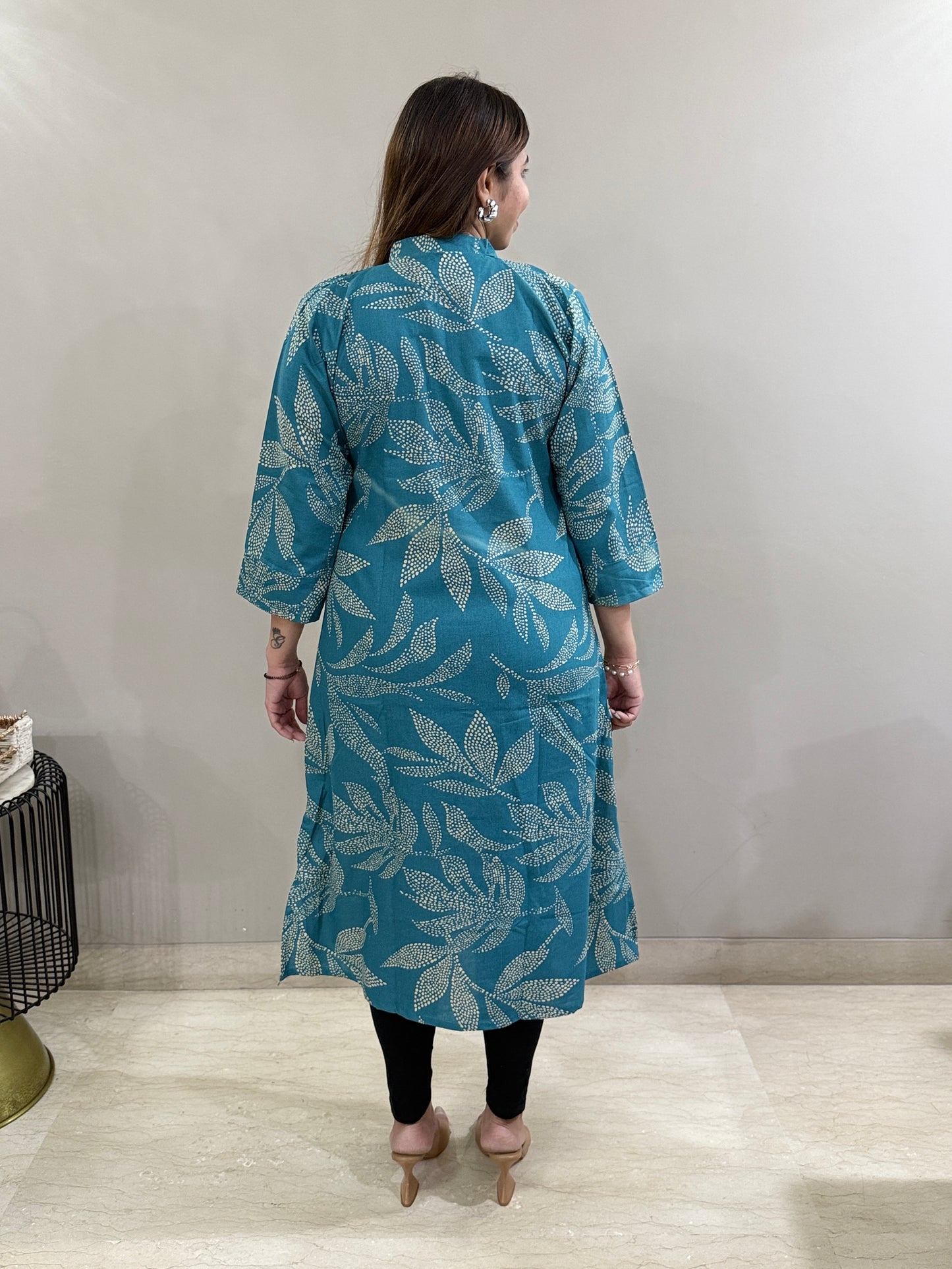 Flex Cotton Blue Floral A line Kurti