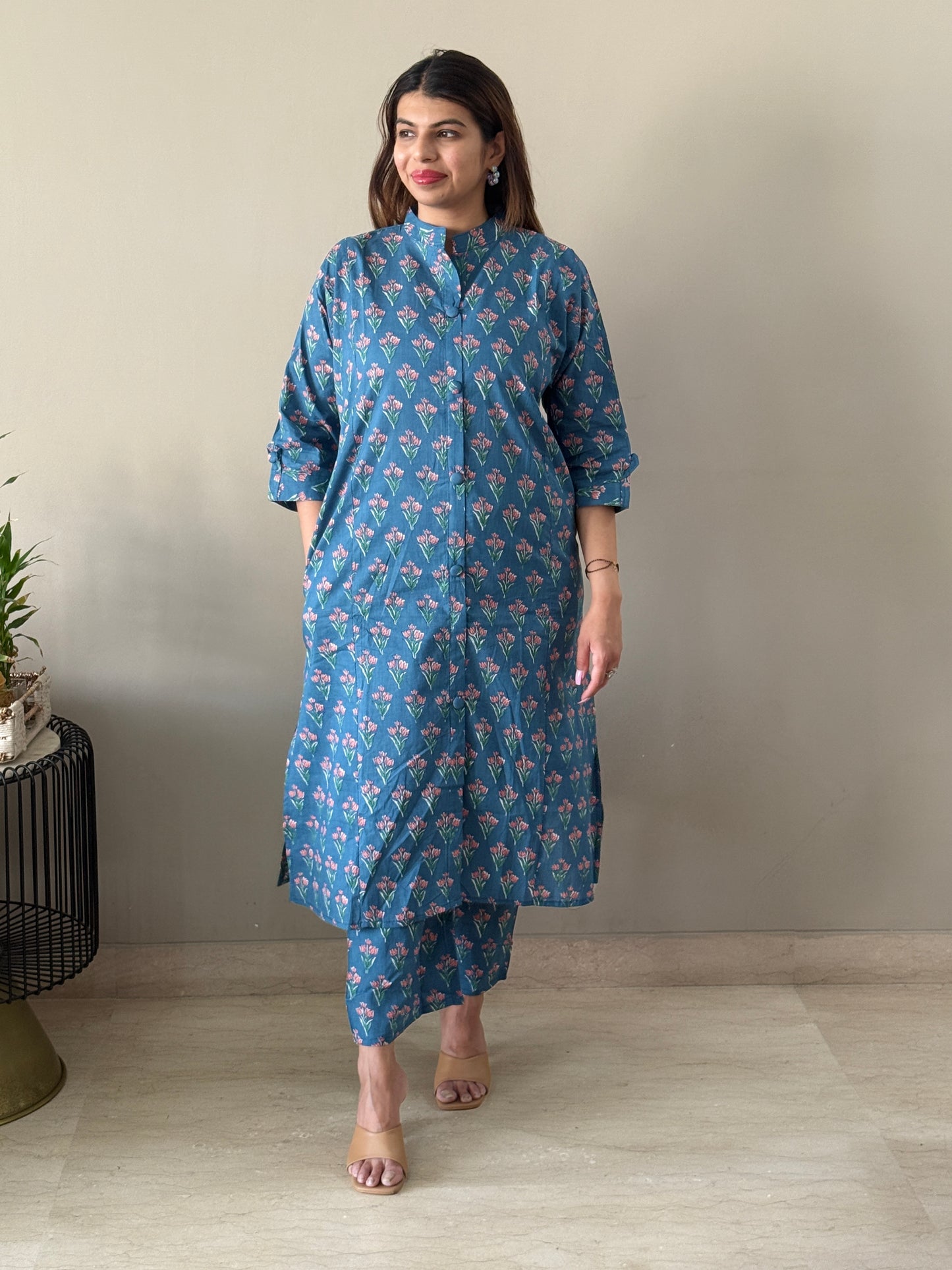Blue Floral Cotton Coord Set