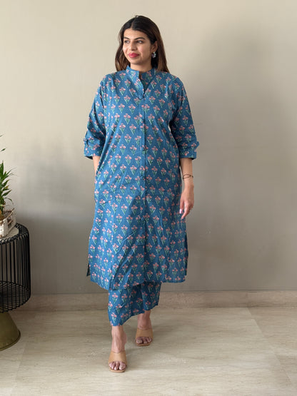 Blue Floral Cotton Coord Set