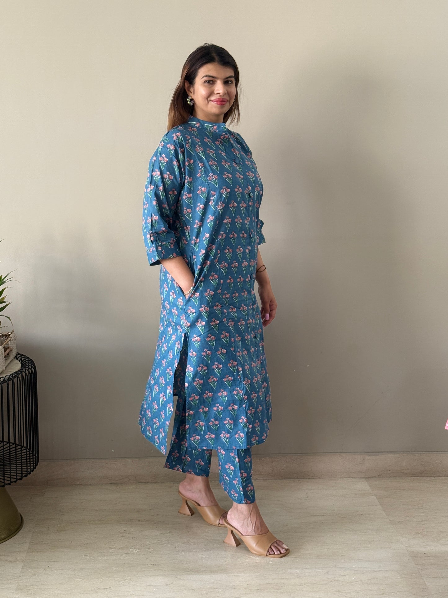 Blue Floral Cotton Coord Set