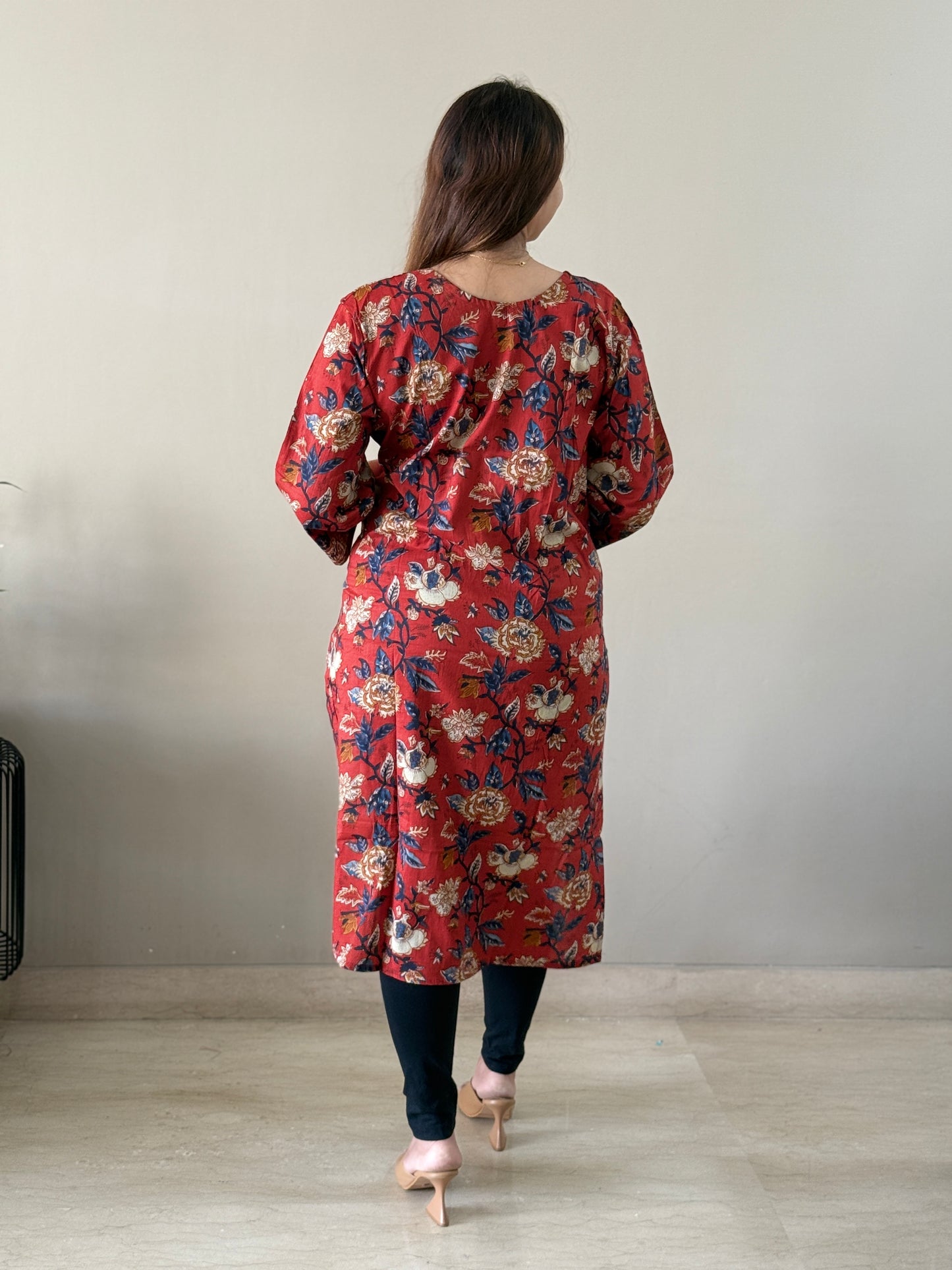 Red Cotton Floral Kurti