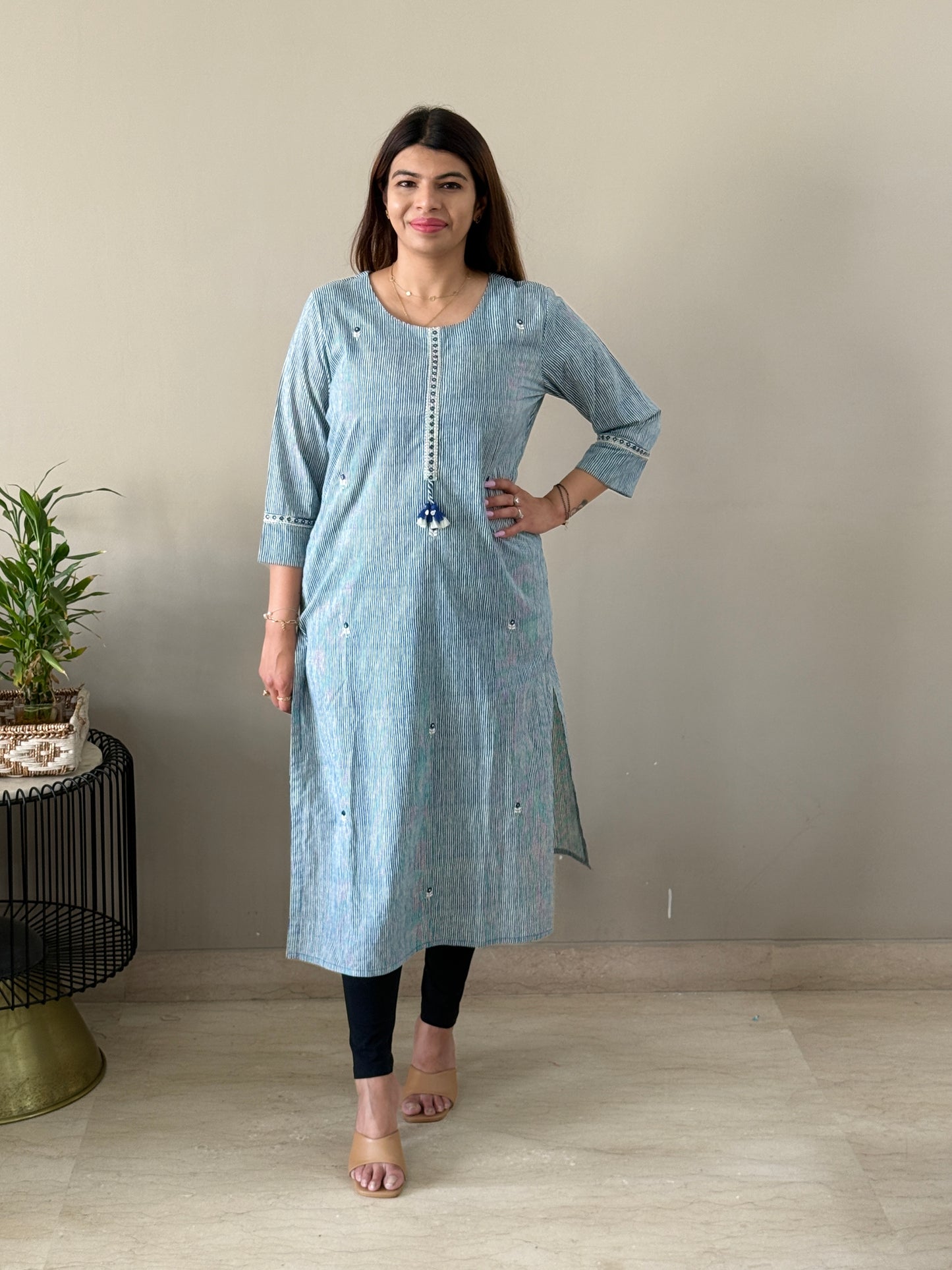 Blue Striped Cotton Kurti