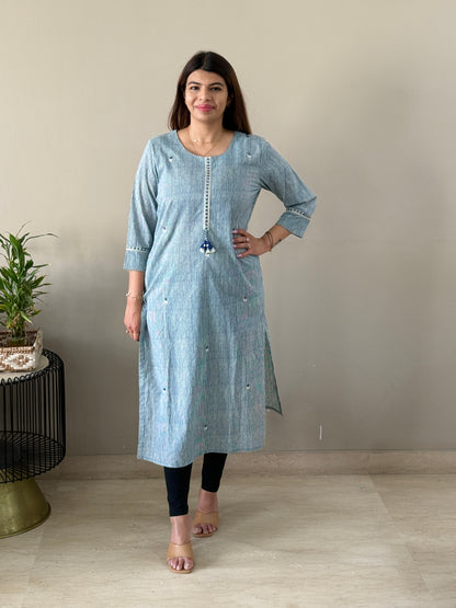 Blue Striped Cotton Kurti