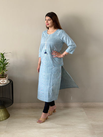 Blue Striped Cotton Kurti
