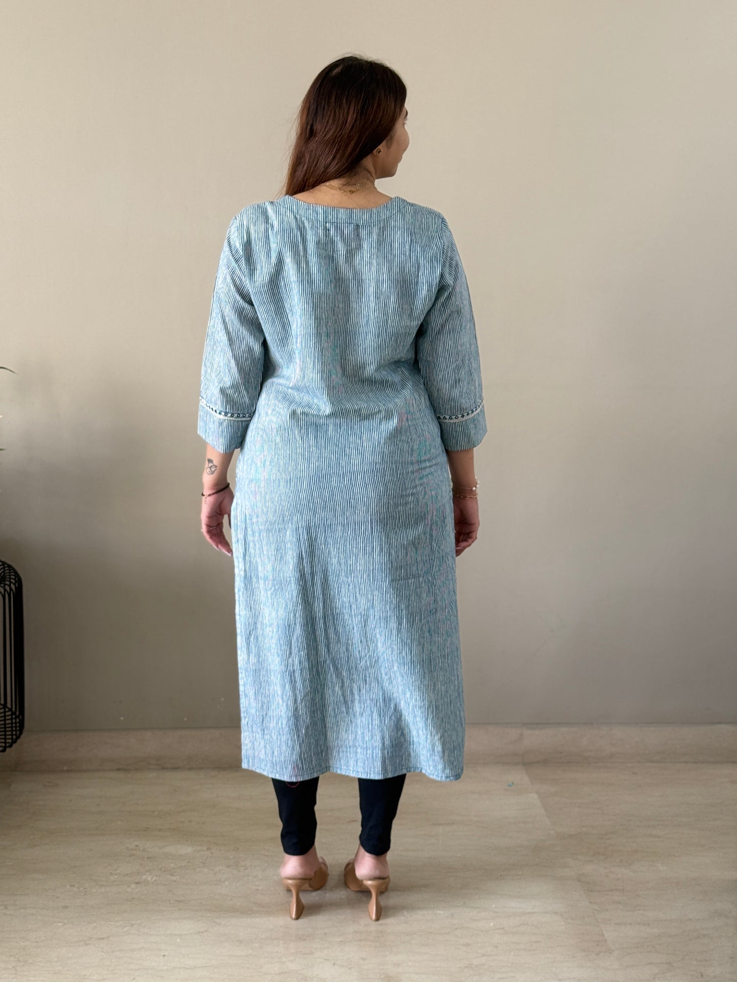 Blue Striped Cotton Kurti