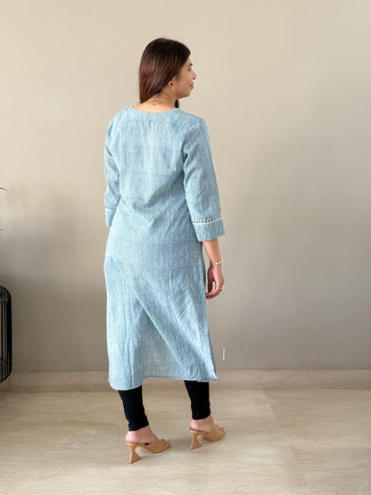 Blue Striped Cotton Kurti