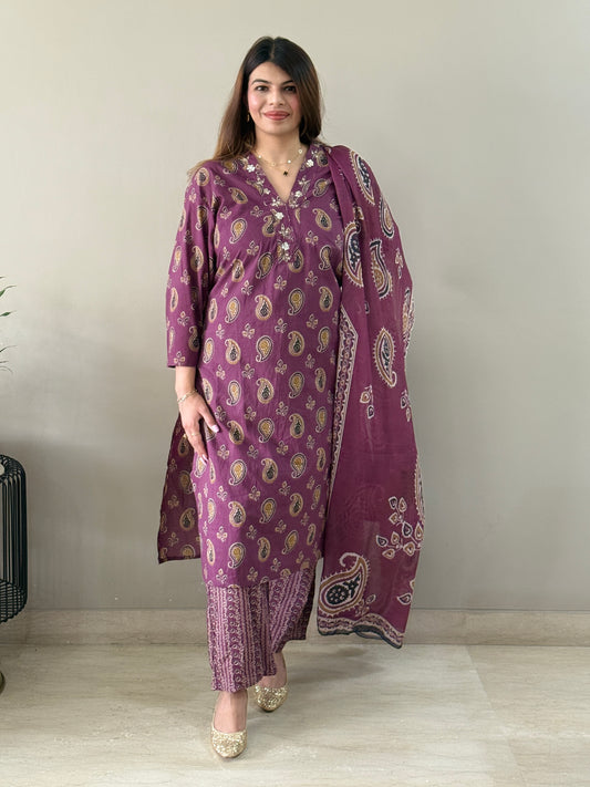 Purple Paisley Cotton Suit Set