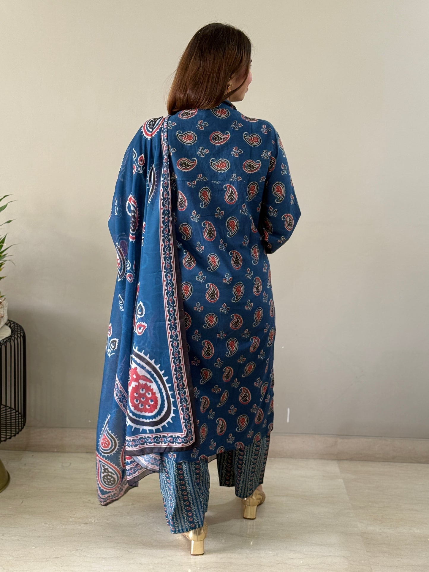 Navy Blue Paisley Cotton Suit Set