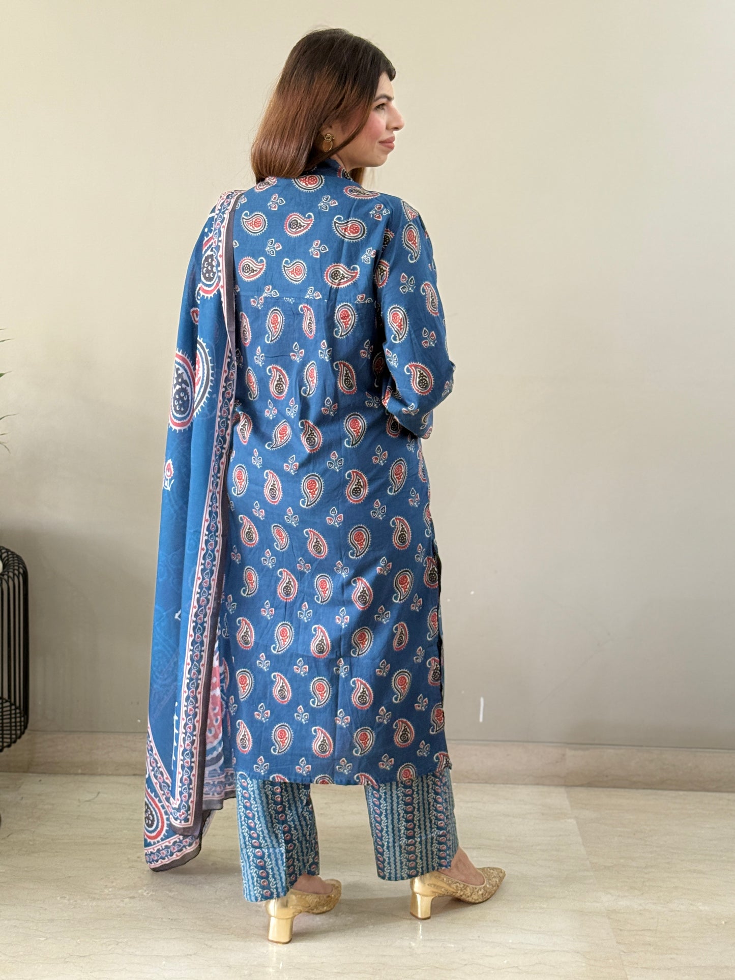 Navy Blue Paisley Cotton Suit Set