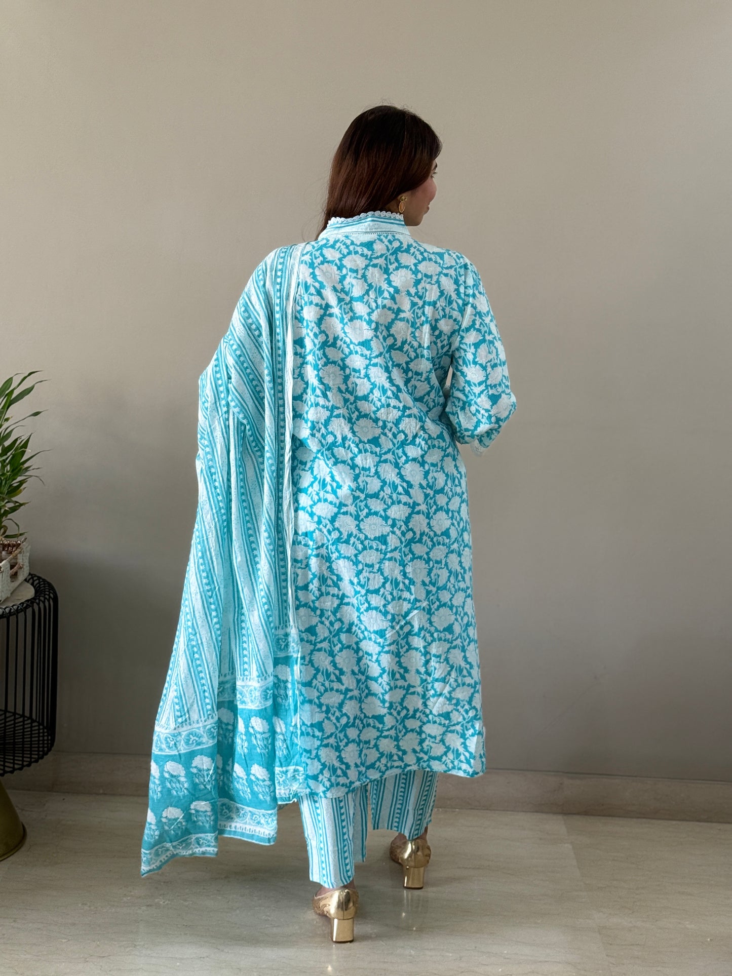 Blue Floral Cotton Suit set