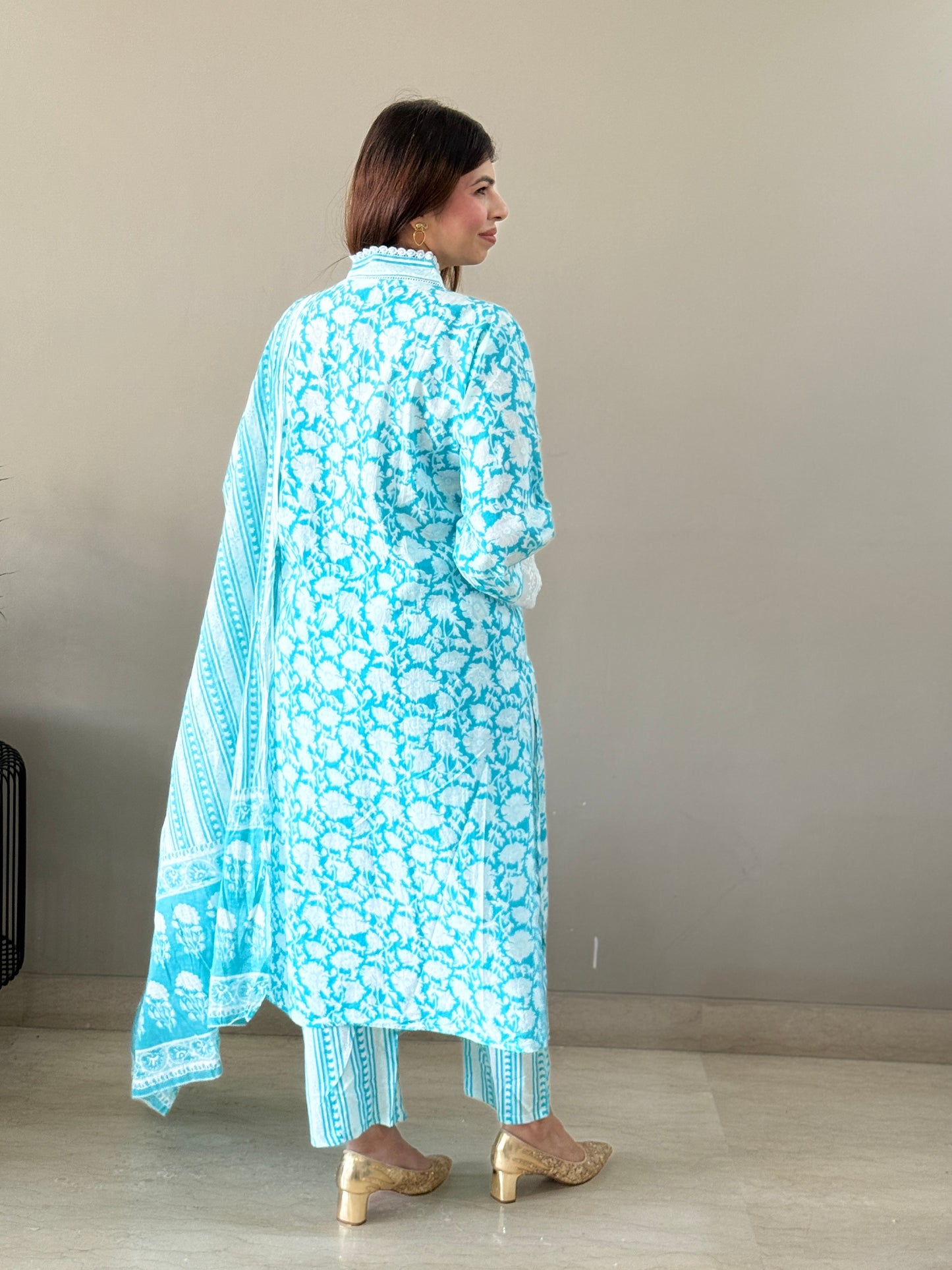 Blue Floral Cotton Suit set