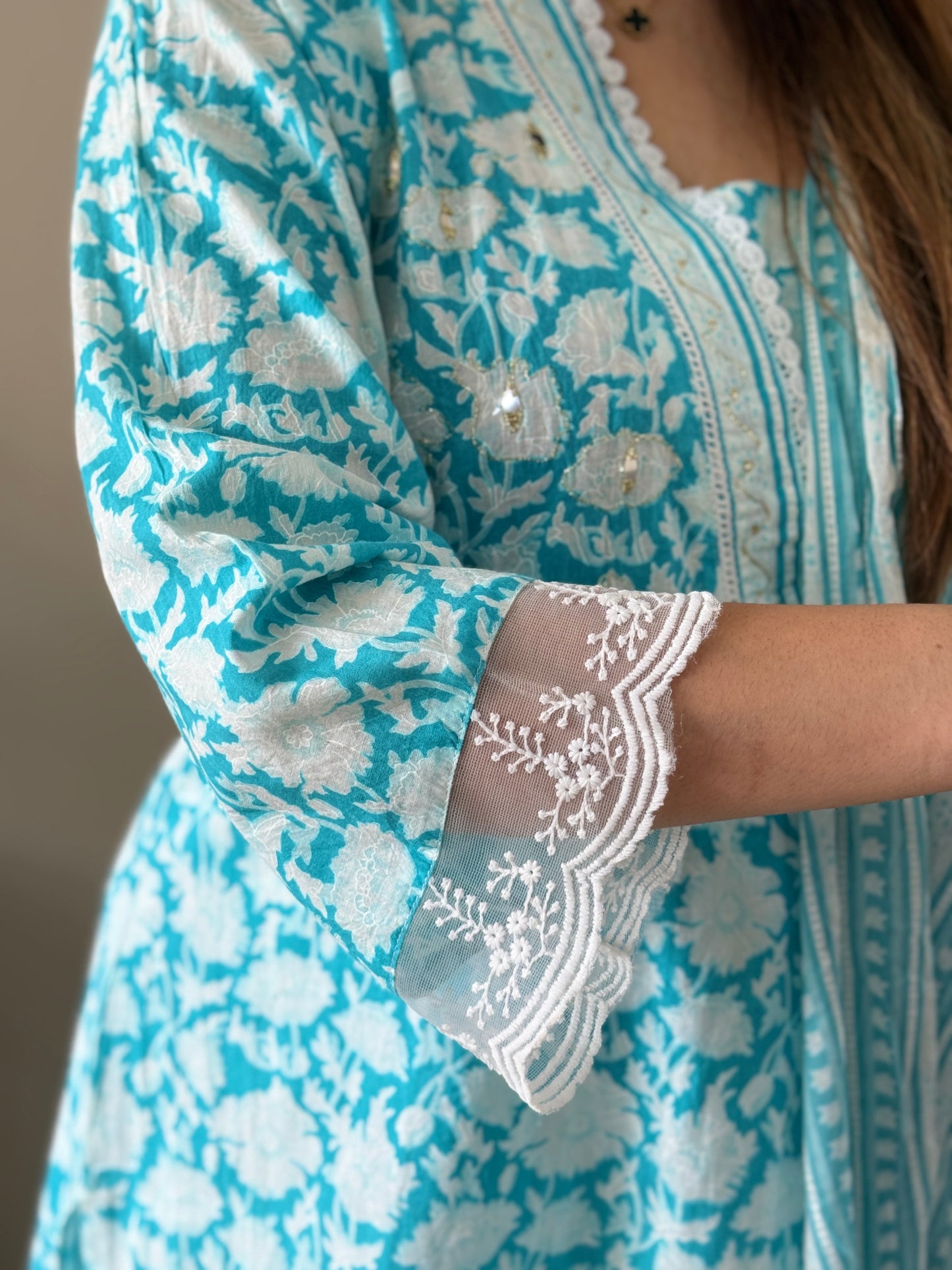 Blue Floral Cotton Suit set