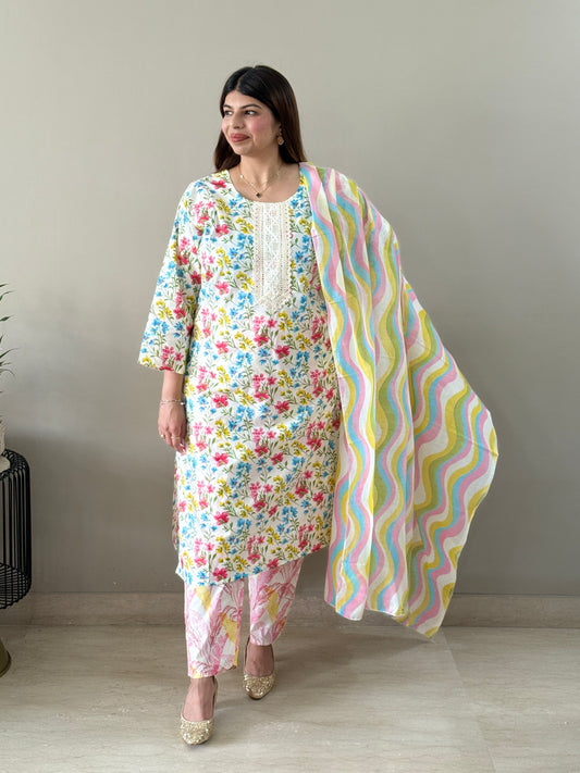 Multicolor cotton floral suit set