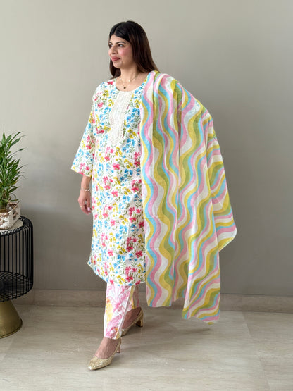 Multicolor cotton floral suit set