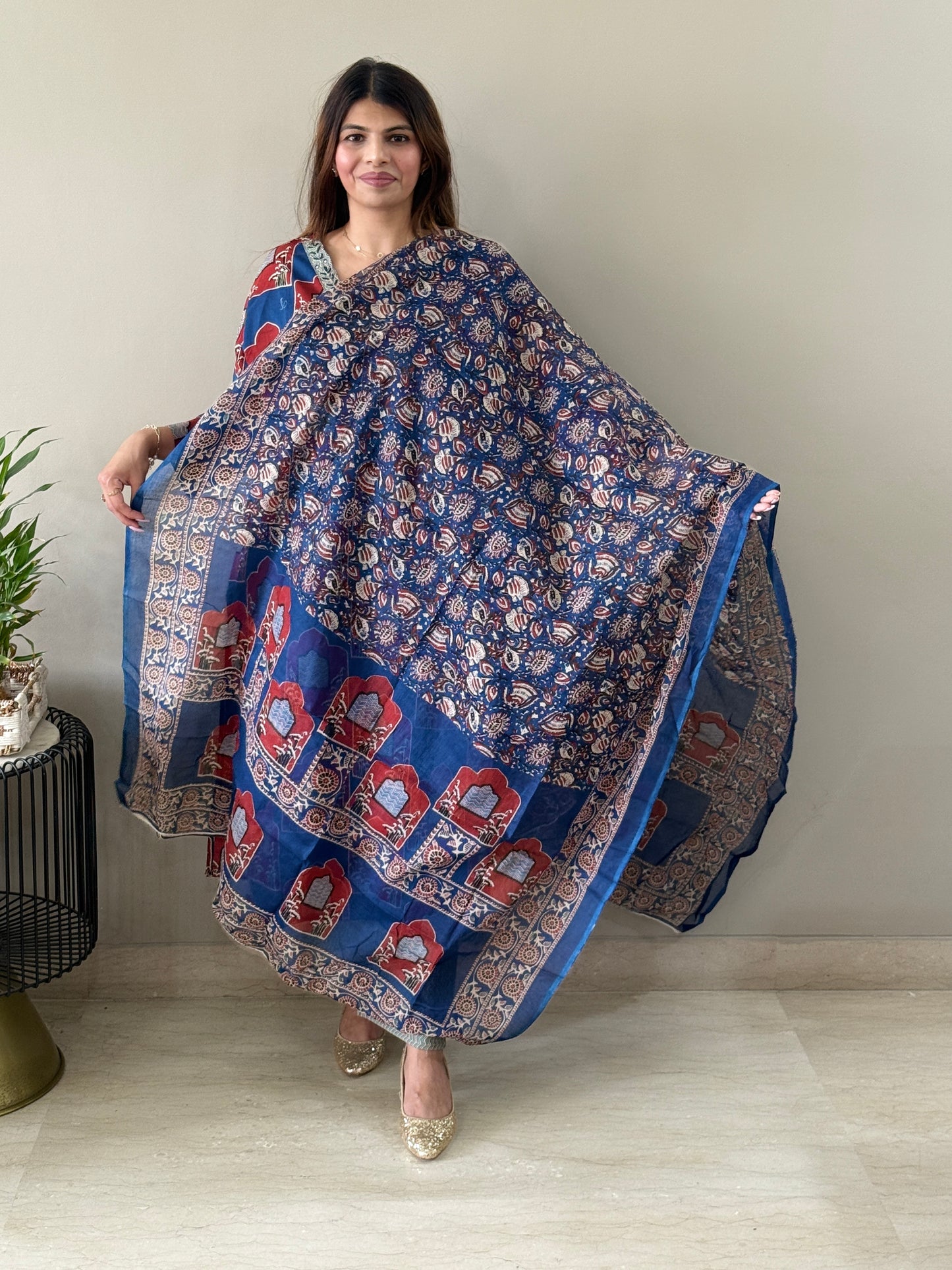 Navy Blue Cotton Ajrak Print suit set