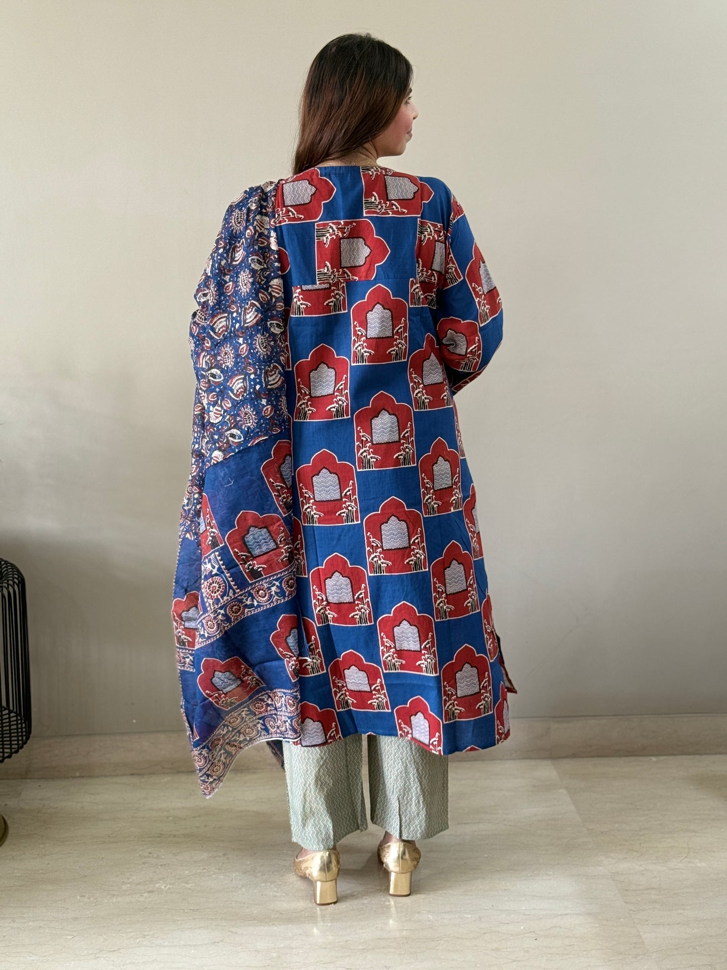 Navy Blue Cotton Ajrak Print suit set