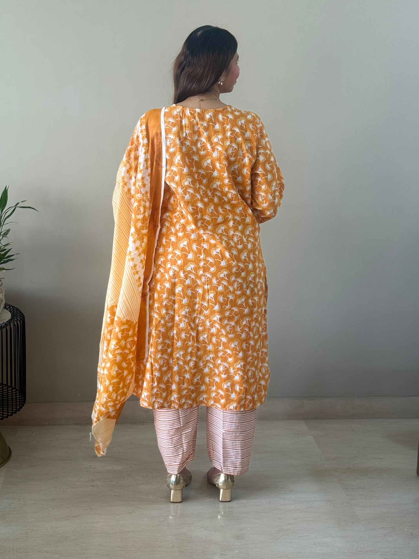 Sunset Orange Embroidered Cotton Suit Set