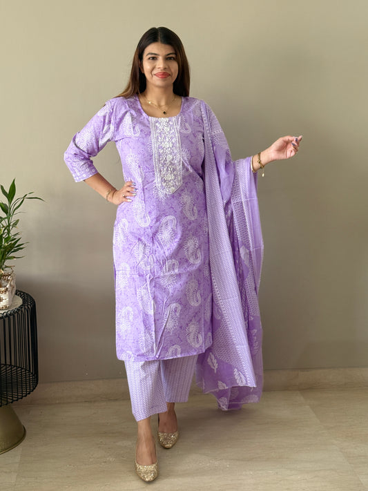 Purple Cotton Suit Set
