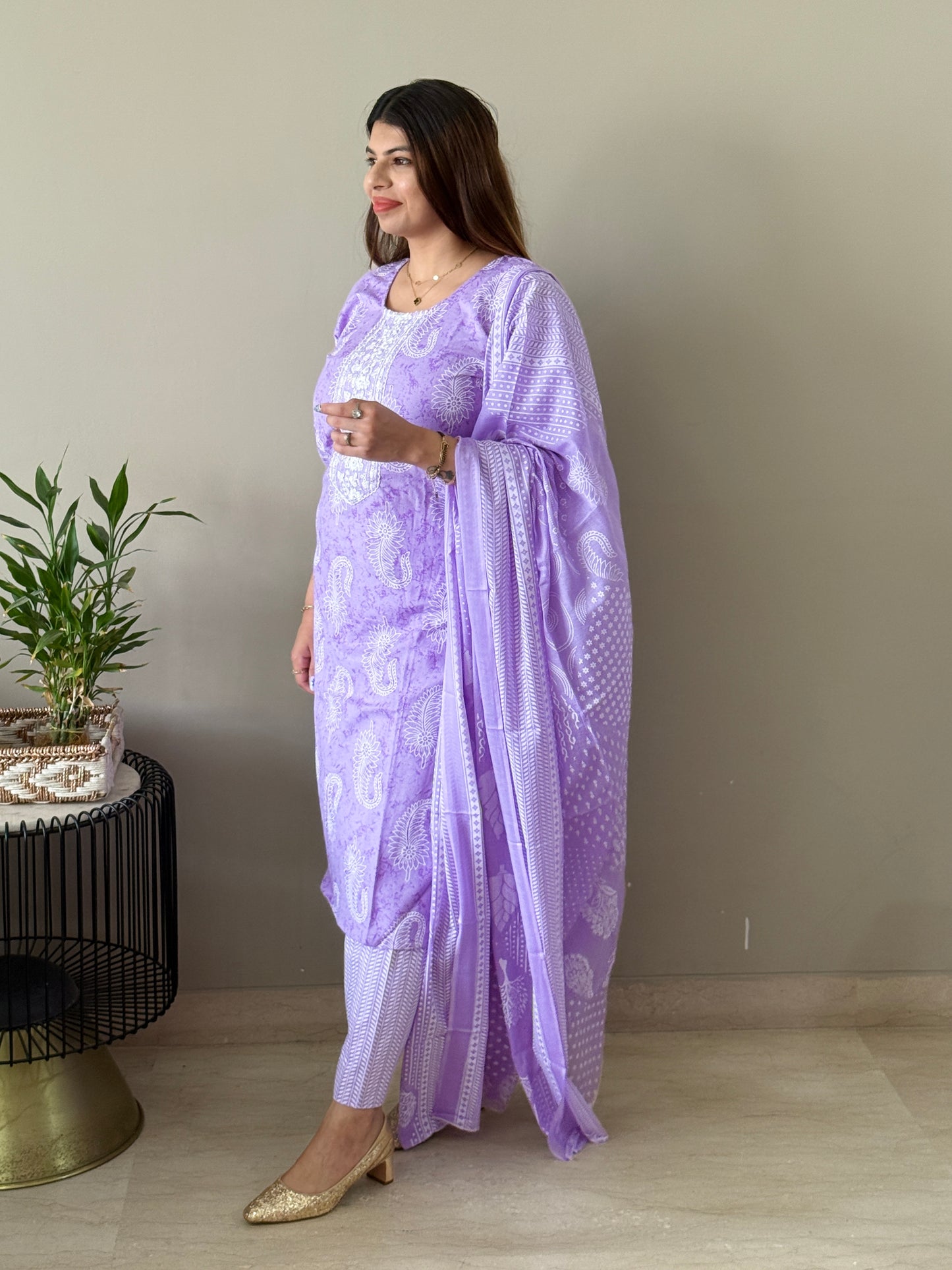 Purple Cotton Suit Set
