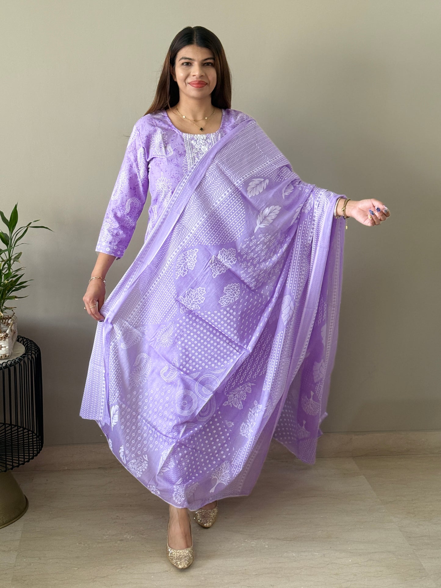 Purple Cotton Suit Set