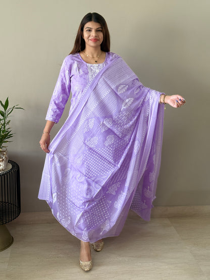 Purple Cotton Suit Set