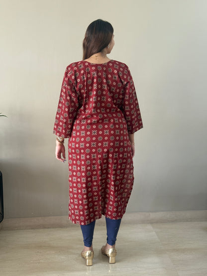 Brown Printex Cotton Floral Kurti