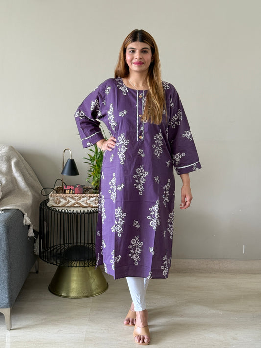 Purple Floral Cotton Kurti