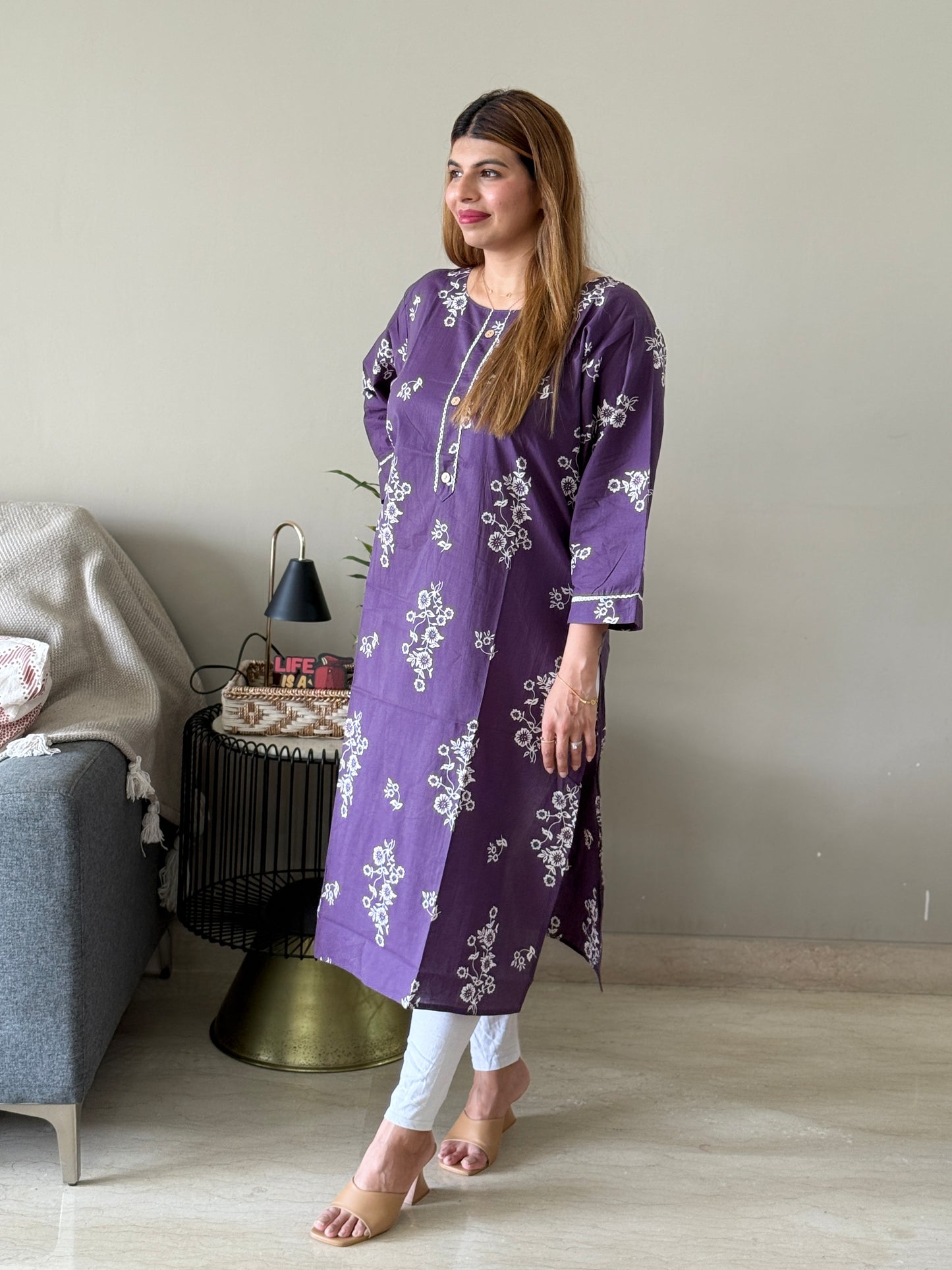 Purple Floral Cotton Kurti