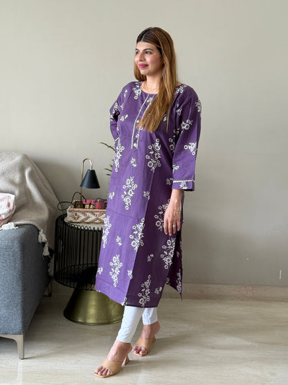 Purple Floral Cotton Kurti
