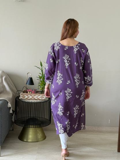 Purple Floral Cotton Kurti