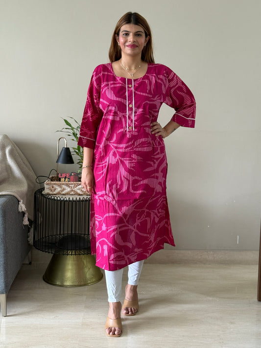 Dark Hot Pink Cotton Kurti