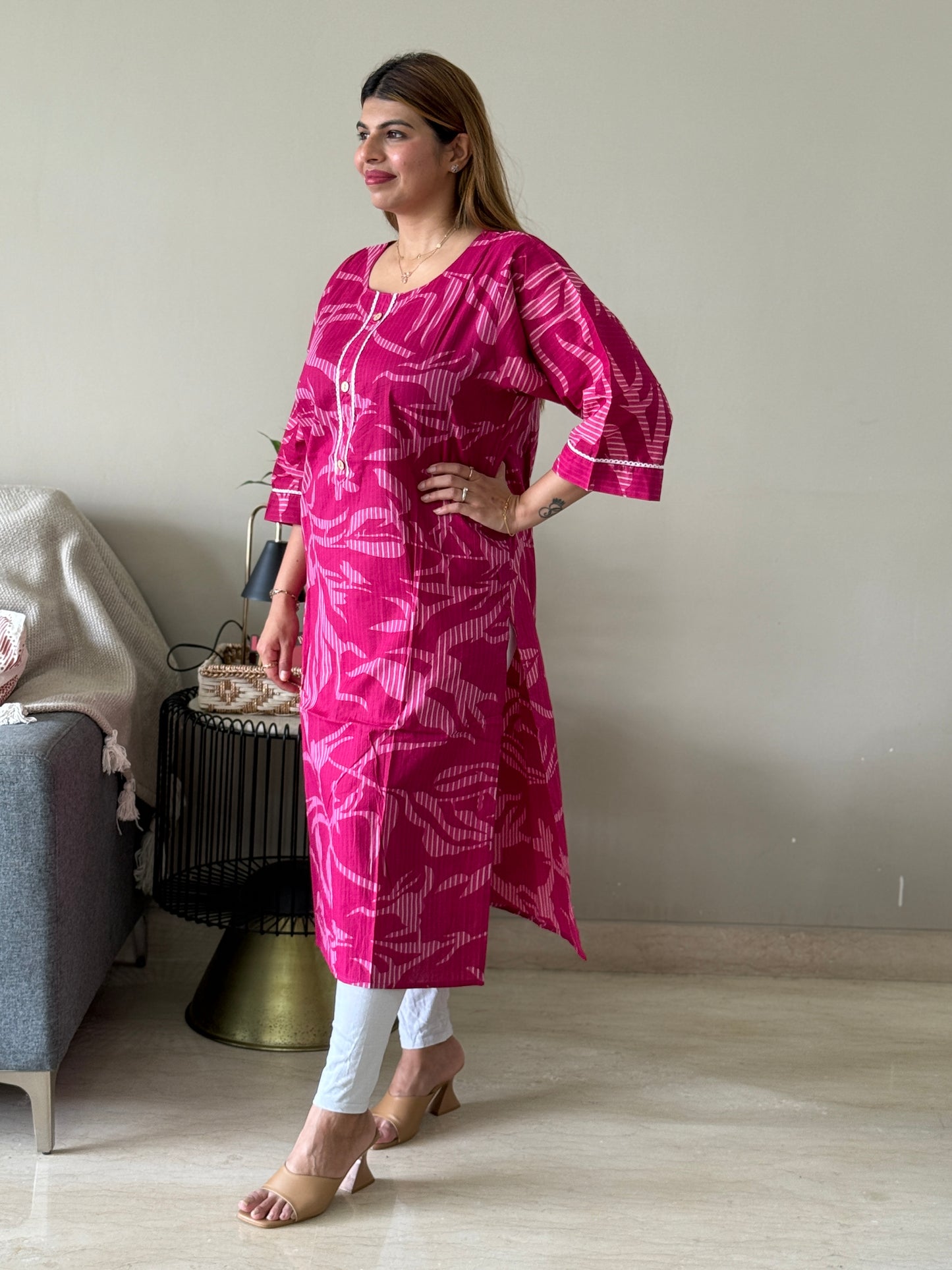 Dark Hot Pink Cotton Kurti