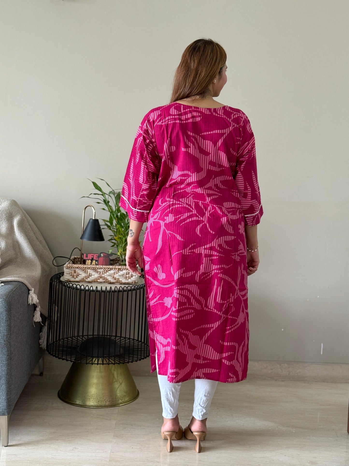 Dark Hot Pink Cotton Kurti