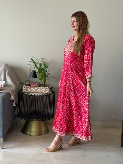 Printed Bandhej Anarkali Kurti
